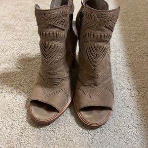 Vince Camuto Taupe Peep-Toe Ankle Booties